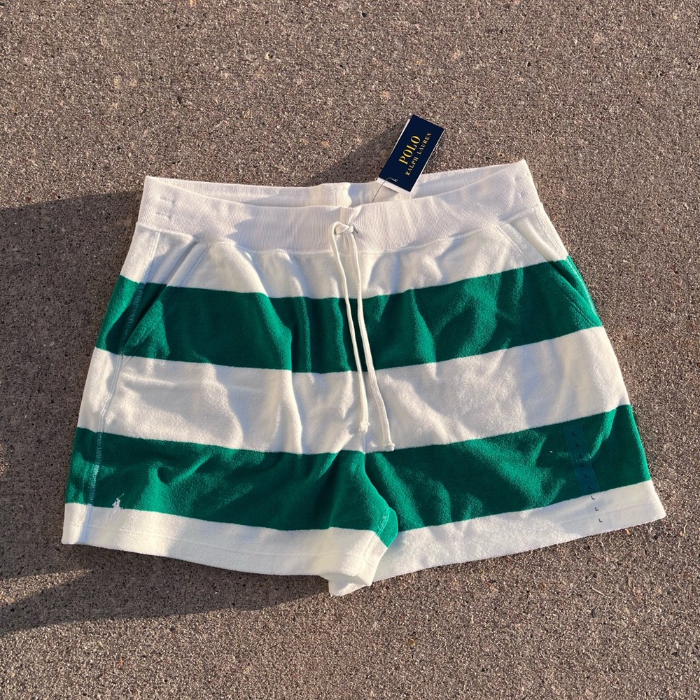 Polo Ralph Lauren striped terry shorts athletic drawstring sweat shorts NWT